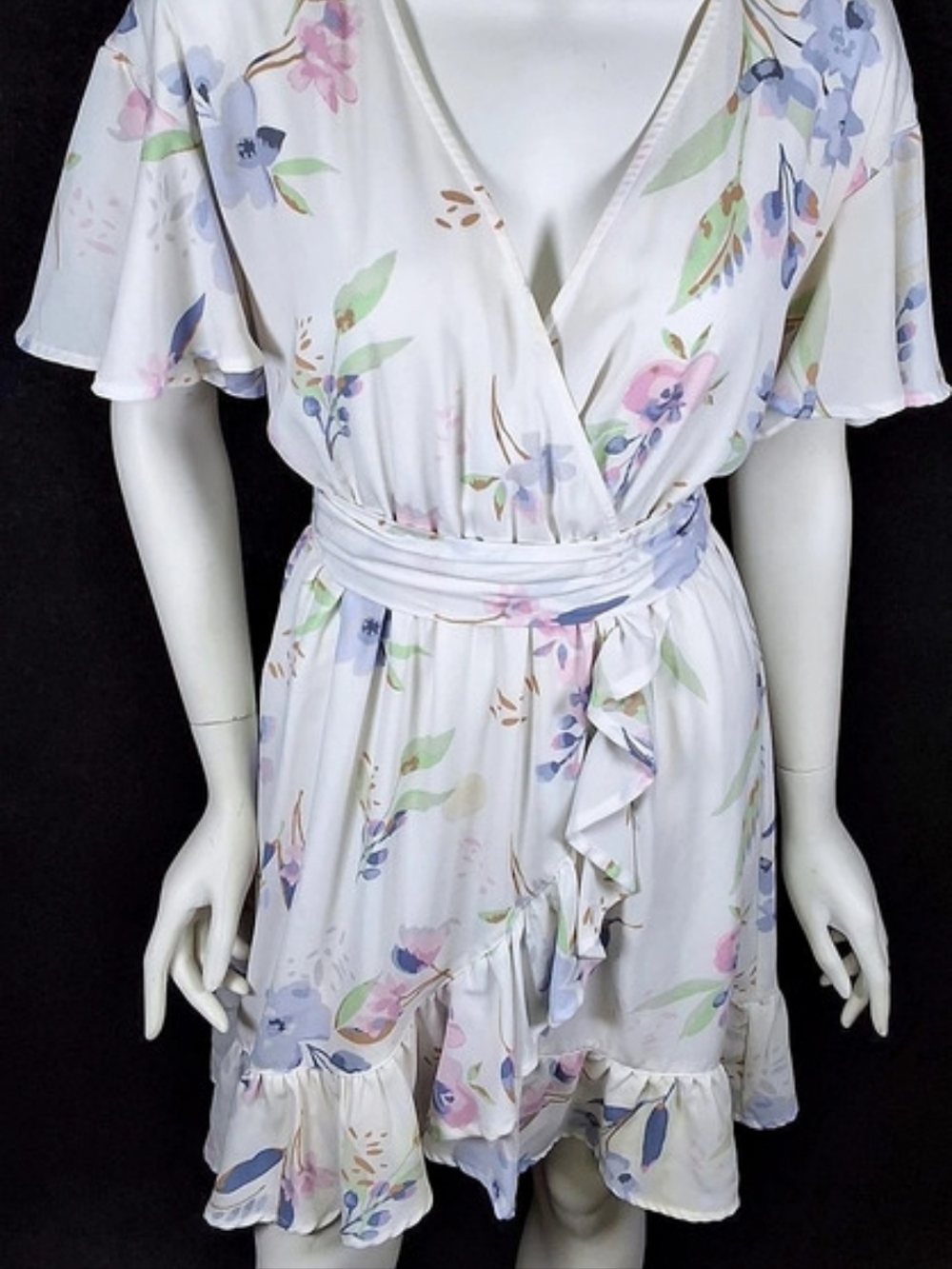 Lauren Conrad Floral Wrap Mini Dress in White & Multicolor
